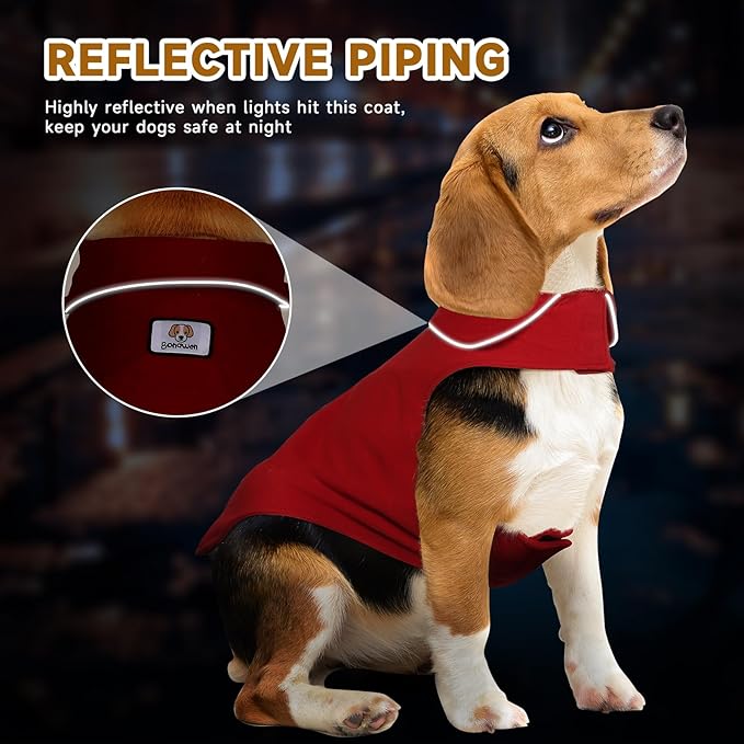 Fleece Dog Coat Pet Jacket Reflective for Cold Weather for Extra Large to Small Pets(Red,XS)