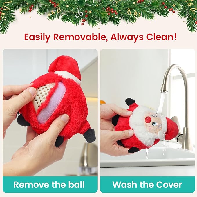Senneny Interactive Dog Christmas Toys Motion Activated, Rolling Dog Ball with Plush Cover USB Rechargeable, 360° Smart Automatic Moving Pet Toy for Large Medium Small Dogs (Santa)
