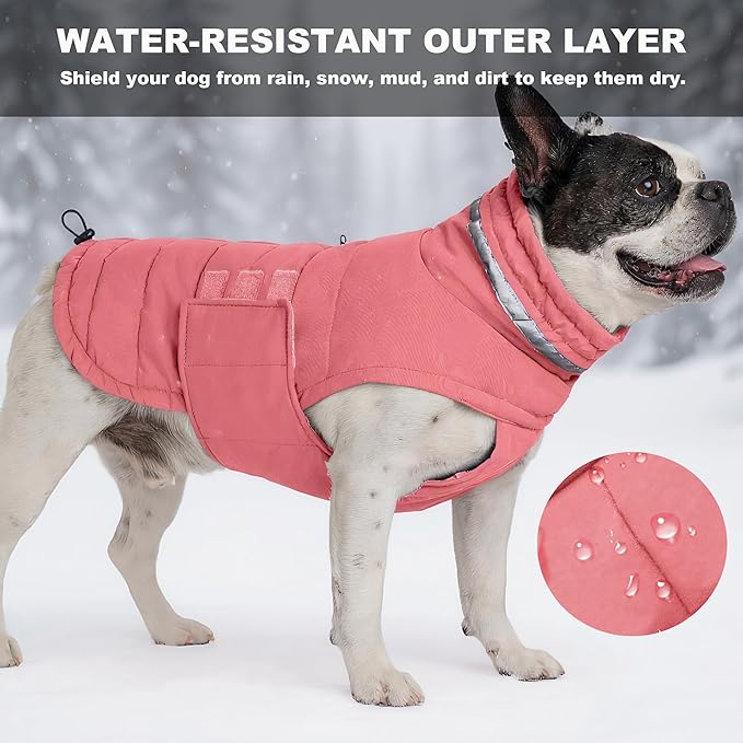 Dog Coat, Waterproof Winter Jacket, Warm Windproof Vest, Reflective Adjustable Turtleneck Coats for Medium and Large Dogs with Hook & Loop - Pink02 - L
