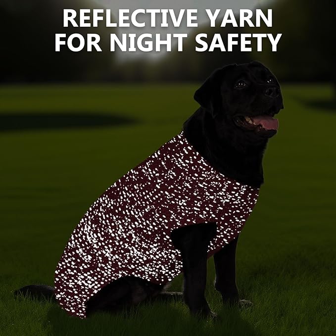 KYEESE Dog Sweater for Large Dogs with Leash Hole Warm Pullover with Reflective Yarn Male Thick Stretchy Knitwear Winter Soft Pet Coat boy for Cold Weather Comfy Dog Sweaters, Dark Red,XXX-Large