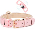 WHIPPY Airtag Leather Dog Collar GPS Tracker Air Tag Puppy Collar Adjustable Soft Leather Padded Dog Collar with Airtag Holder Case for Small Medium Large Dog Pet Backpack,Pink,L