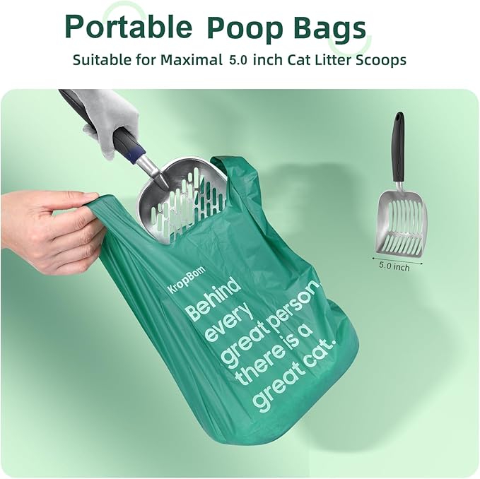 125 Count Cat Poop Bags with Handle, 100% Compostable & Biodegradable for Kitty Dog Pet Waste, Cornstarch-Based Disposable Litter Trash Bag, Extra-Thick, Leak Proof, Easy to Tie, Unscented