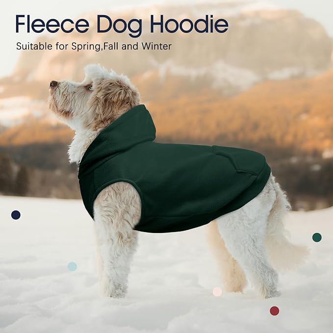 IECOii XXL Dog Hoodie for Large Dogs, Fleece Dog Sweatshirt for Large Breed Male Female Dogs,Pet Pouch Hoodie Winter Sweater Coat with Leash Hole, Warm & Lightweight Outfit for Pitbull, Green, 2XL