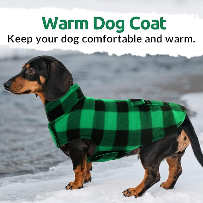 ASENKU Dog Winter Coat, Fleece Doggie Jacket Plaid Reversible Vest Waterproof Windproof Cold Weather Clothes for Small Medium Large Dogs (M, Green)