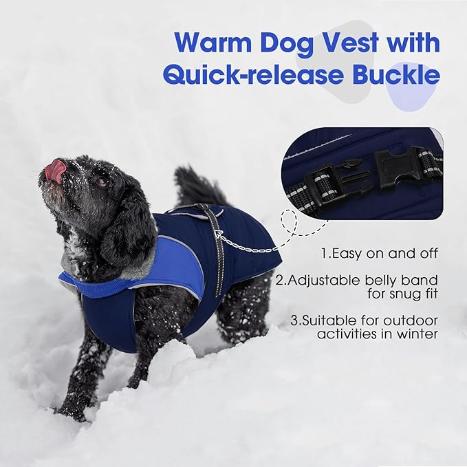 Nanaki Small Dog Coats for Winter Waterproof, Warm Fleece Lining Dog Jacket with Leash Hole, Reflective Adjustable Cold Weather Puppy Jacket Vest, Easy On Pet Snow Jacket Suit Male Female, Blue S