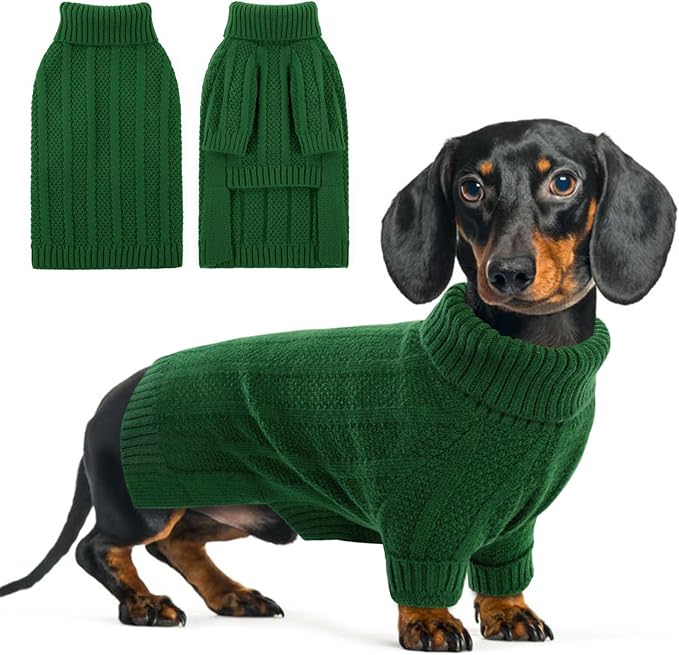 Queenmore XSmall Dog Sweater,Small Sweater for Pet,Soft Knitted Dog Sweater Christmas Clothing,Turtleneck Pullover Puppy Sweaters for Dogs Girls Boys,Cozy Pet Knitwear for Teacup,Chihuahua(Green,XS)