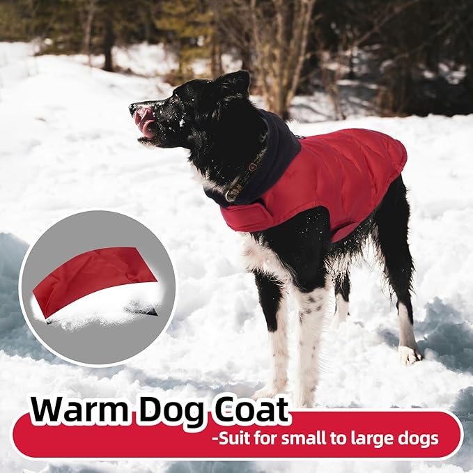 Nanaki Warm Dog Puffer Jacket with Hood-Soft Reflective Dog Coat for Medium Dogs Cold Weather,Lightweight Windproof Snowproof Puffer Vest for Outdoor Walking Hiking, Adjustable Snowsuit Easy On,Red