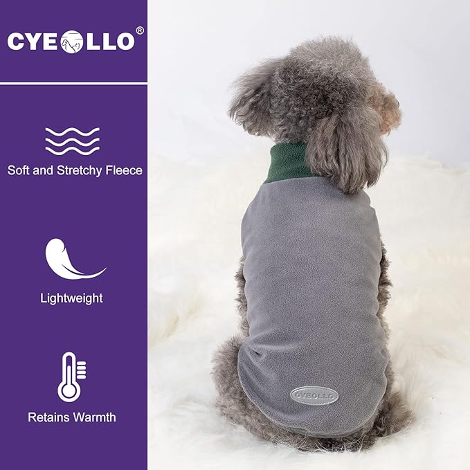 cyeollo 2 Pack Fleece Dog Sweater Sweatshirt with Reflective Stripe Pullover Lightweight Sweater Pet Clothes Dog Coats for Small Dogs Size M Green & Grey