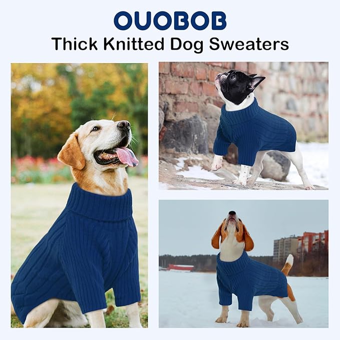 Dog Sweater, Dog Sweaters for Large Dogs Girl Boy, Large Dog Sweatshirt, Turtleneck Thick Warm Dog Sweater, Doggie Christmas Sweater, Pet Sweatshirt Clothes Outfit Fall Knit Pitbulls (Blue L)