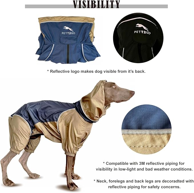 Dog Lightweight Windbreaker, Pet Outdoor Sports Jacket, 0.5 lbs,3 in One, Hooded, Easy on/Off with Collar and Harness, Reflective Piping, Packable, Dog Hiking/Camping, Navy Blue-3XL