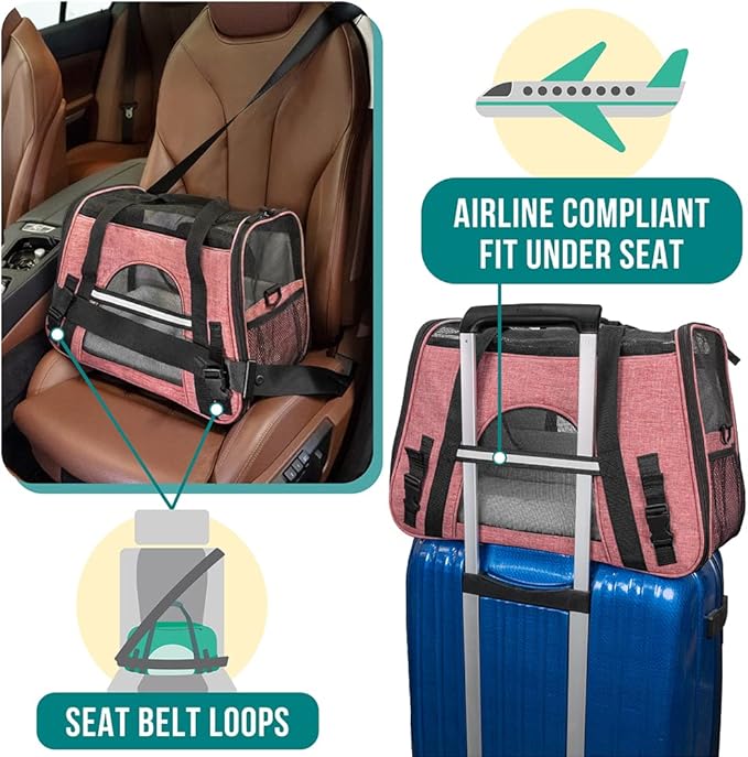 PetAmi Airline Approved Pet Carrier for Cat, Soft Sided Dog Carrier for Small Dog, Cat Travel Supplies Accessories Indoor Cats, Ventilated Pet Carrying Bag Medium Kitten Puppy, Large Heather White Red