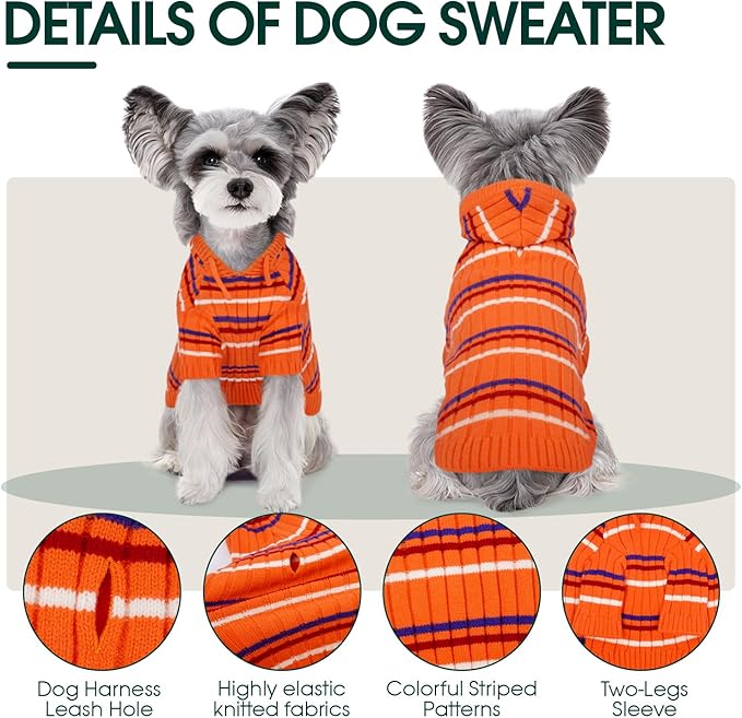 Kuoser Dog Sweater, Dog Sweaters for Large Dogs, Thanksgiving Christmas Large Size Dogs Pullover Sweater, Boy Girl Pet Cable Knitted Sweatshirt, Warm Hood Winter Clothes for Cold Weather, Orange L
