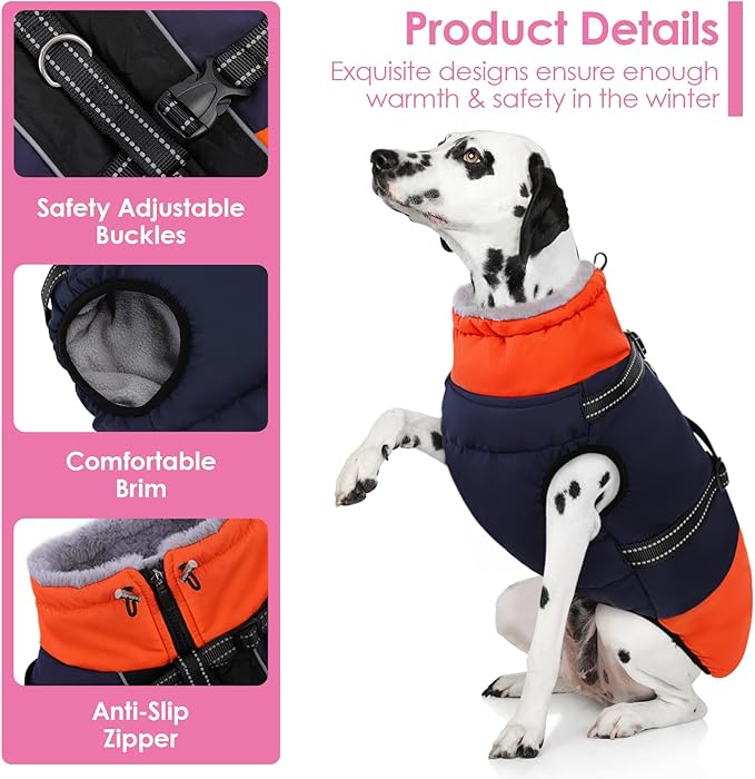 AOFITEE Dog Coat for Small Dogs, Warm Dog Winter Jacket with Harness Built in, Waterproof Small Winter Coat Dogs Reflective Cold Weather Coats for Chihuahua, Yorkshire, Blue XS