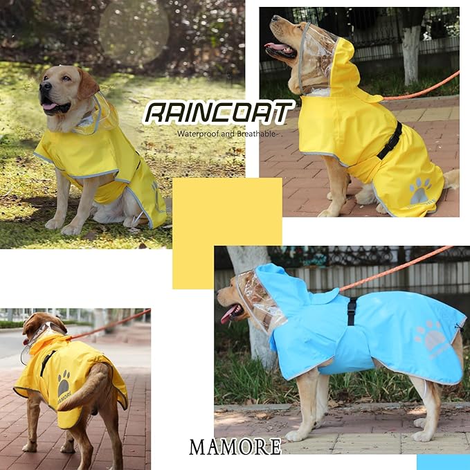 MAMORE Dog Raincoat Hooded Rain Jacket for Small Medium Large Dogs Slicker Poncho Bottom Waterproof Adjustable Reflective Breathable Leash Hole (Pink, Small)