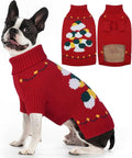 BRKURLEG Christmas Dog Sweaters for Cold Weather, Soft Warm Turtleneck Sweaters for Medium Large Dogs, Xmas New Year Pet Knitted Sweatshirt Outfit for Boston Terrier, Beagle (Red, L)