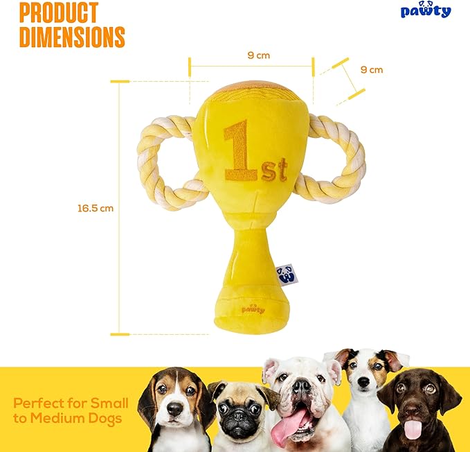 Trophy Interactive Dog Toy - Interactive Snuffle Tug Rope Enrichment Pet Toy - Tough Durable Birthday Gift for Aggressive Chewer Puppy - Cute Squeaker Plush for Teething - Parody Dog Toy