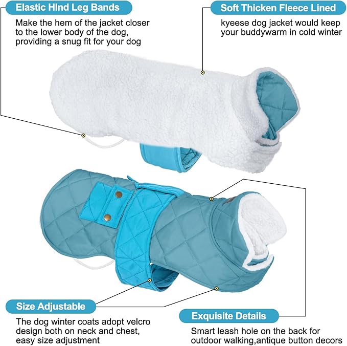 KYEESE Dog Coat Windproof Dog Coats for Small Dogs Waterproof Dogs Jacket with Fleece Lined Thick Cat Clothes with Pocket Warm Pet Winter Puffer Coat with Leash Hole Soft Pet Sweater for Cold Weather