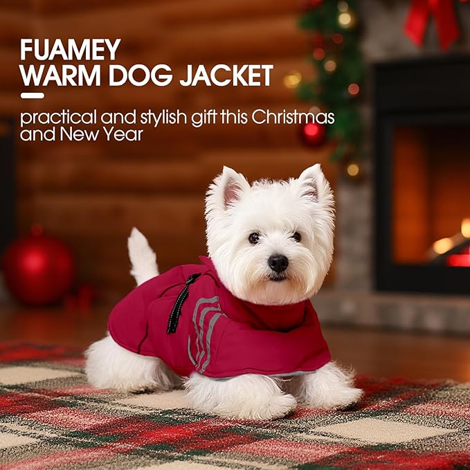 FUAMEY Dog Cold Weather Coats,Dog Winter Jackets for Large Dogs Warm Dogs Coat with Reflective Strips Waterproof Pet Snowsuit Thick Paded Pets Vest for Labrador Golden Retriever Wine Red 2XL