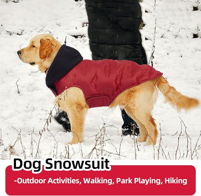 Nanaki Small Dog Puffer Jacket with Leash Hole, Warm Winter Coat Dog Puffer Coat Reflective, Lightweight Windproof Snowsuit for Hiking Walking Outdoor Activities, Halloween Christmas Easy on, Red