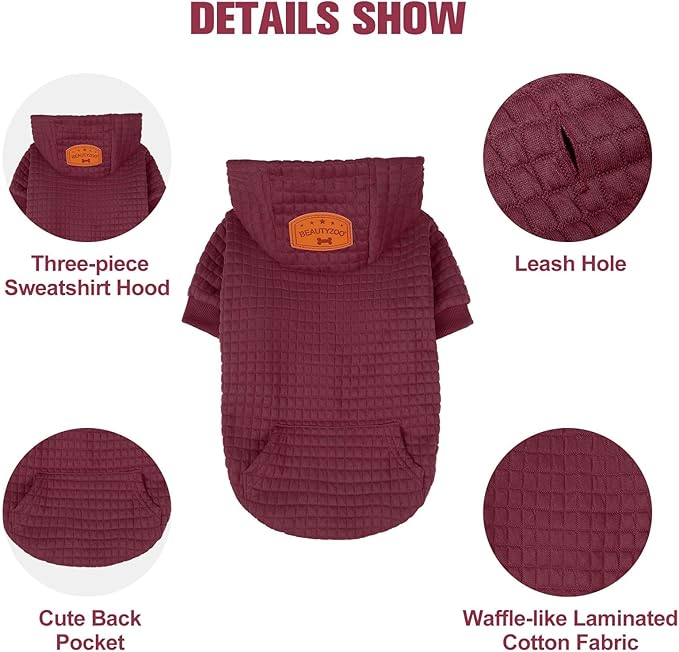 BEAUTYZOO Dog Sweaters for Large Dogs Girls Boys, Warm Winter Dog Hoodie Sweatshirt with Pocket & Leash Hole,Soft Waffle-Like Laminated Cotton Pet Clothes for Big Breeds Indoor Outdoor Cold Weather