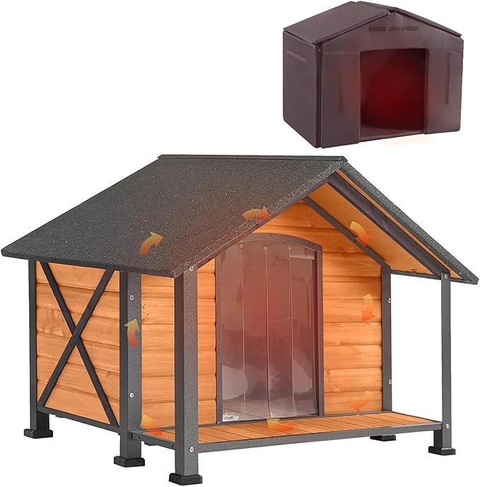 GUTINNEEN Dog House Outdoor with Removable Insulated Liner and Chew-Proof Metal Frame, Summer and Winter Use Dog Kennel for Small to Medium Dogs (40.6 “L×34.3”W×31.5“H)