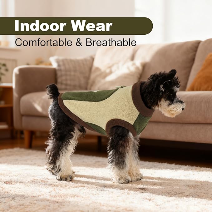 2XL Fleece Dog Vest Sweater, Soft & Warm, Leash Ring Winter,Warm Dog Clothes for Medium Pets,Cold Weather Pullover Vest for Beagle,Machine Washable,Army Green,Size 2XL