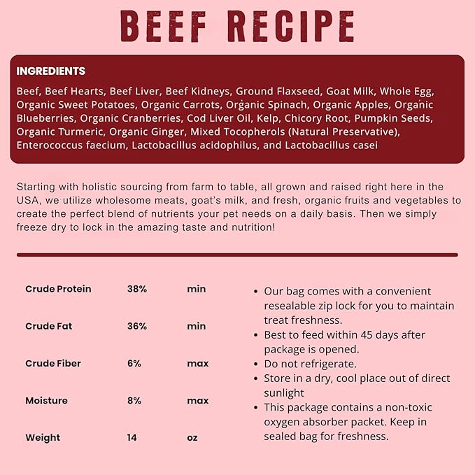 Shepherd Boy Farms Freeze Dried Raw Dog Food, Beef Recipe, All Natural, No Synthetics, Made in USA with Goat's Milk & Organic Produce, High Protein, Complete Meal (48oz)