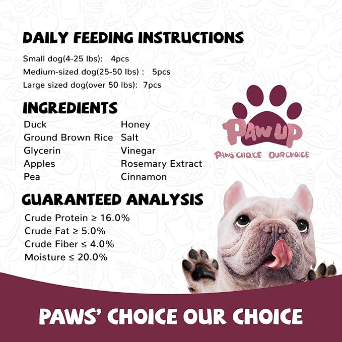 PAWUP Duck Jerky Dog Treats – Soft Duck & Apple Sausage, Training Treats with Taurine for Small, Medium & Large Dogs, 12.5 oz