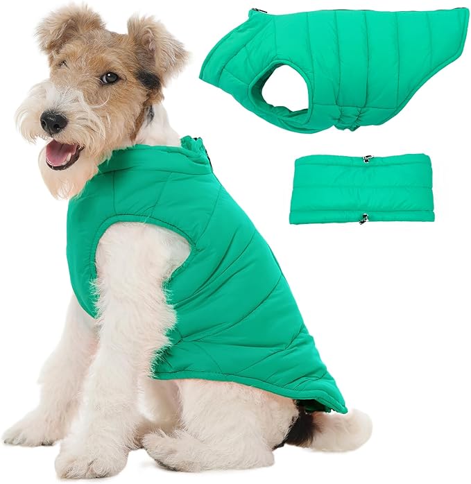 Dog Coats for Small Dogs, Warm Dog Puffer Vest for Winter Waterproof, Lightweight Down Pet Coats with Zipper & Neck Wrap, Warm Jacket for Dachshund, West Highland White Terrier, Green S