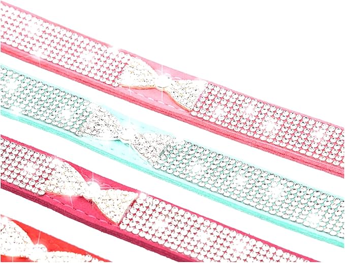 Serijoars Small Dog Collar with Rhinestone Crystal Diamond Colorful Bling Girl Puppy Cat Collars (S, Pink3)