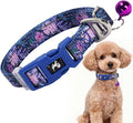Floral Small Dog Collar with Bell for Small Dogs, Adjustable Flower Print Collar for Chihuahua Pomeranian, Reflective Soft Comfort Tiny Dog Collar (Small)
