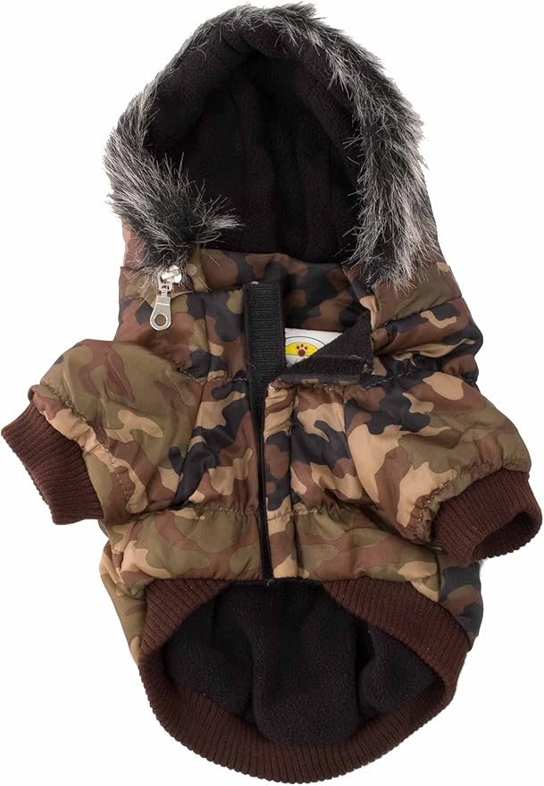 PET LIFE Classic Metallic Fashion Pet Dog Coat Jacket Parka w/ 3M Insulation and Removable Hood, Small, Camouflage