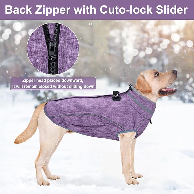 Malier Dog Coat, Reflective Dog Jacket Waterproof Windproof Puppy Cold Weather Coats with Harness Built in, Winter Extra Warm Pet Coat Fleece Vest for Small Large Pets and Puppy (Purple, Small)