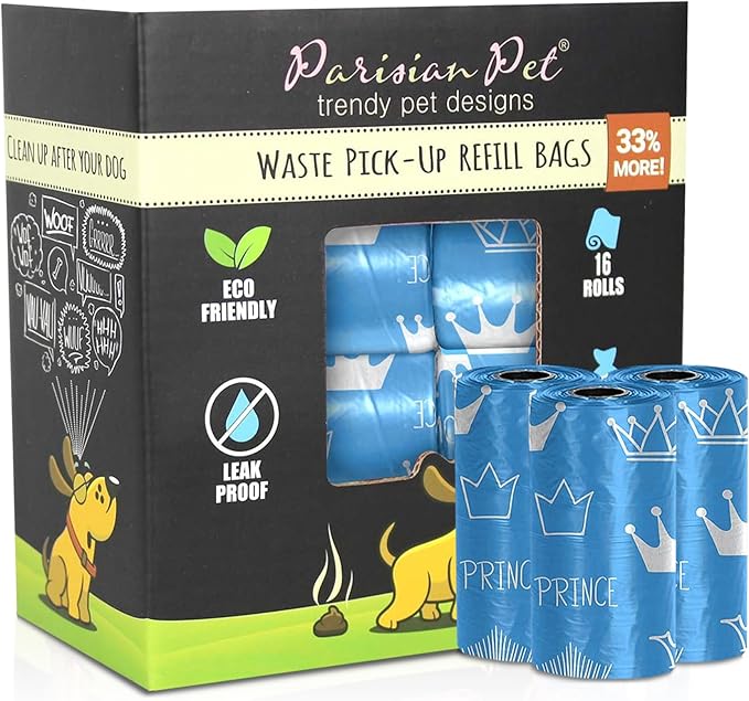 Parisian Pet Ecofriendly Dog Poop Bags Rolls - 320 Count Unscented Poop Bags For Dogs - Leakproof, Extra Thick, 16 Dog Waste Bags Refill Rolls - Prince Blue Doggie Poop Bags - Fits All Dispenser