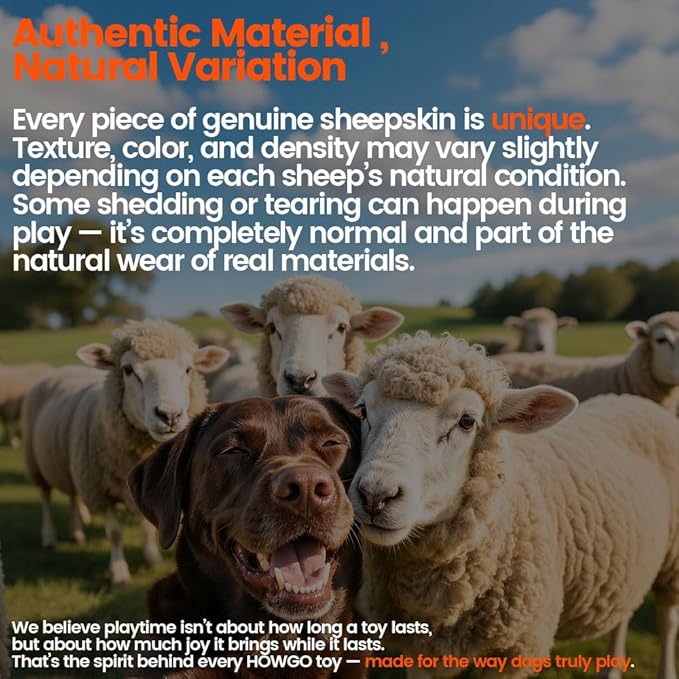 HOWGO Dog Rope Toy,Dog Bungee Chaser Toy 100% Sheepskin,Sheep Smell Tug Toy for All Breeds (Purple, with Rubber Ball)