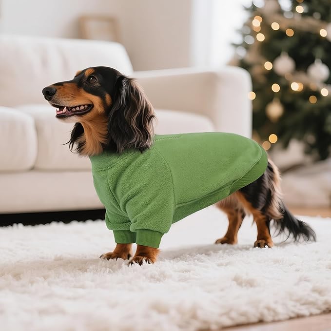 BRKURLEG Dog Sweater Dogs Warm Soft Fleece Sweaters, Turtleneck Sweatshirt for Small Medium Large Dogs, Dog Winter Coat, French Bulldog Pullover Jacket with Sleeve, Cold Weather Coat (Green, M)