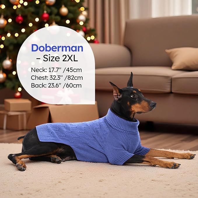 ASENKU XXXL Dog Sweaters for Large Dog Girls Boys, Pullover Turtleneck Knitted Big DoggieSweatershirt for Female Male, Doberman Great Dane Sweater for Extra-Large Breed Dogs, Blue 3XL