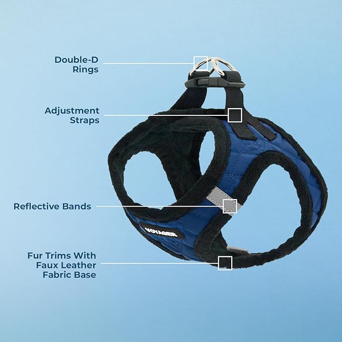 Best Pet Supplies - All Weather Mesh / Plush, Reflective, No Pull Harness for Small, Medium Dogs, Cats - Secure with Hook & Loop Fastener, Buckle, Double D-Rings - Royal Blue Faux Leather, S