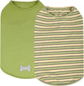 KYEESE 2Pack Dog Shirts Striped T Shirt Soft Tee for Small Dogs Cotton Tank Top Clothes Lightweight Sleeveless Dog Vest, X-Large,Green+Striped