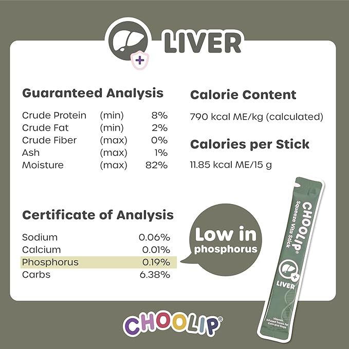Choolip Squeeze Vita Stick Lickable Cat Treats & Dog Puree – 7-Count Liver Support Tubes, Creamy Grain-Free High-Protein Puree with Milk Thistle, Vitamin E & CoQ10 for Liver Health & Detox Support