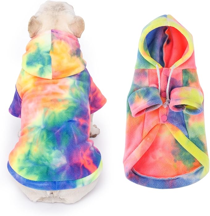 Dog Hoodie Tie Dye Dog Sweatshirt Chic Winter Clothes Ultra-Soft Warm Sweaters for Small Medium Dogs Fashion Pet Clothes for Dogs (Multicolor, S (Back: 11.02",Chest: 15.74", Neck: 13.77"))