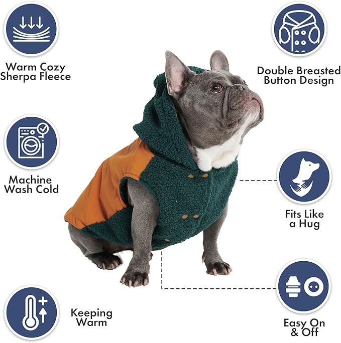 Spark Paws Reversible Dog Sweater, Sherpa Vest with Warm Fleece Lining, Warm Coat for Winter, Suitable for Small Medium, Large, XL XXL Dogs- Orange and Green - 4XL