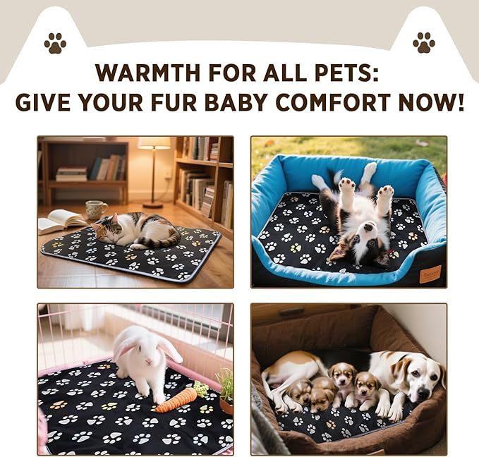 furrybaby Pet Heating Pad, Waterproof Dog Heating Pad Mat for Cat with Durable Anti-Bite Tube Indoor for Puppies Dogs Cats (1 Pack Black, 24 X 16in, Temp Adjustable)