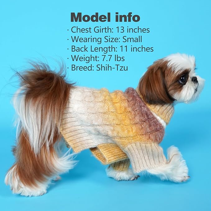 KYEESE Dog Sweater Cable Knit Thick Dog Knitwear Turtleneck Warm with Sleeves Fuzzy Dogs Clothes Gradient Color, Brown, Large