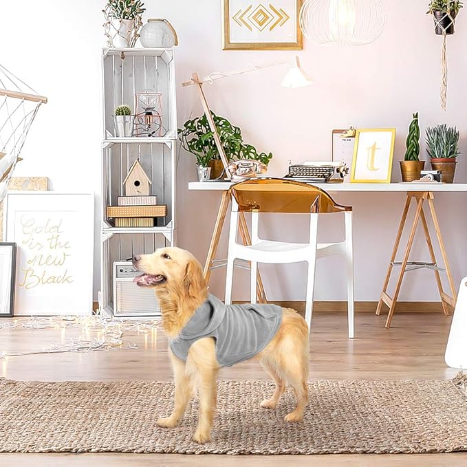 EXPAWLORER Dog Hoodie Fleece Sweater Vest, Hooded Dog Sweatshirt Fall Winter Pet Clothes with Leash Hole, Sleeveless Warm Cozy Puppy Clothing for Cat Small Medium Large Dogs Girl Boy, Grey L
