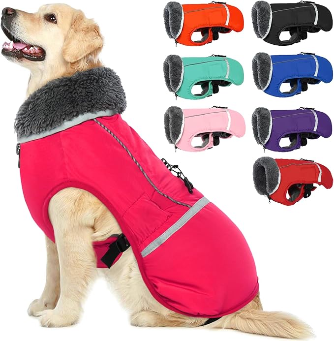 QBLEEV Warm Dog Coat Reflective Dog Jacket, Waterproof Dog Winter Coat Turtleneck Dog Clothes for Cold Weather, Thick Fleece Dog Snowsuit Christmas Dog Vest Pet Apparel for Small Medium Large Dogs L