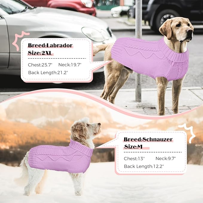 Dog Sweaters for Small Medium Large Dogs Girl, Soft Warm Turtleneck Pup Dogs Shirt, Double Knitting Collar for Outdoor Playing, Warm Dog Clothes (M,Purple)