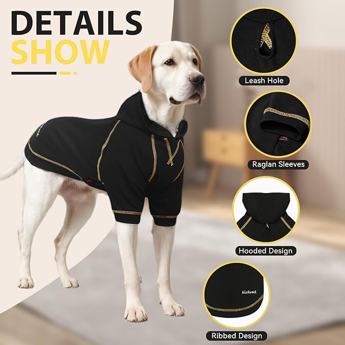 Basic Dog Hoodie Sweatshirts, Pet Clothes Hoodies Sweater with Hat and Leash Hole, Soft Cotton Outfit Coat for Large Medium Small Dogs, Black (Medium)