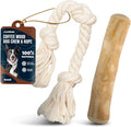 Coffee Wood Dog Chews 7.5" & Dog Rope Toys 100% Natural for Teething, Stress Relief, Dental Health, Organic Toys - Size S