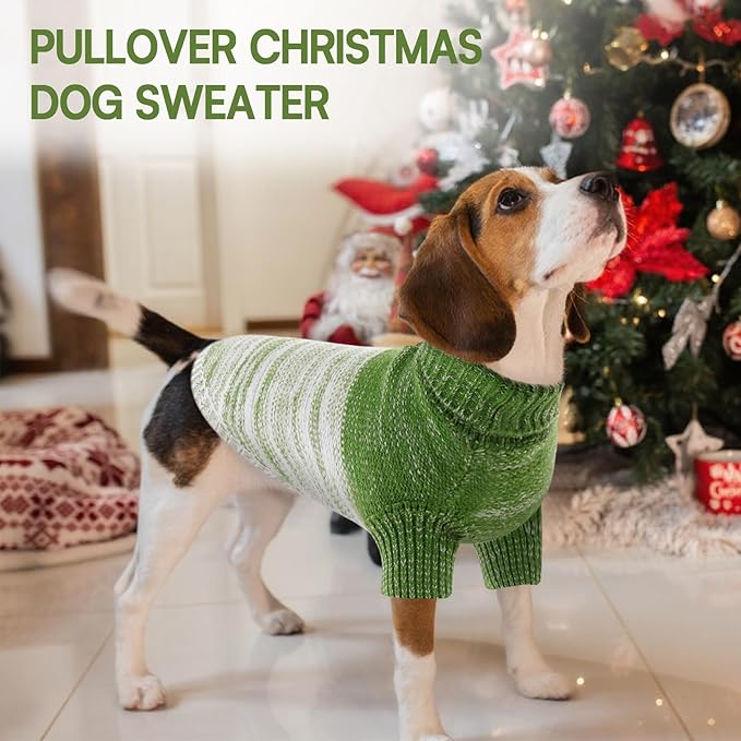 Queenmore Small Dog Sweater, Knitted Pullover Puppy Sweater,Cold Winter Pet Sweaters for Dog Girls Boys, Soft Turtleneck Knit Sweater with Leash Hole,Long Sleeves Christmas DogSweater(Green,XS)